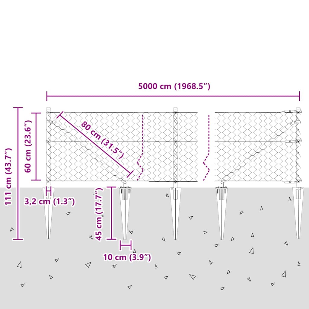 Svweiende trådgjerde med spisser 50 x 0,6 m (B x H)