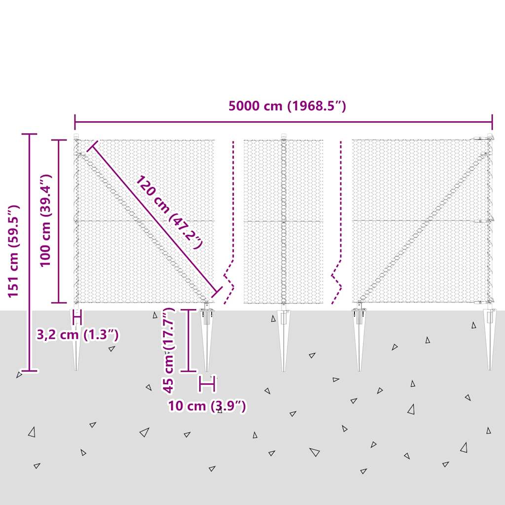 Sekskantet gjerde med post 50 x 1 m PVC-belagt stål Grå Mesh
