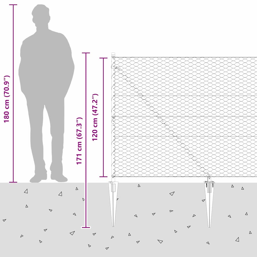 Sekskantet gjerde med post 50 x 1,2 m PVC-belagt stål Grå Mesh