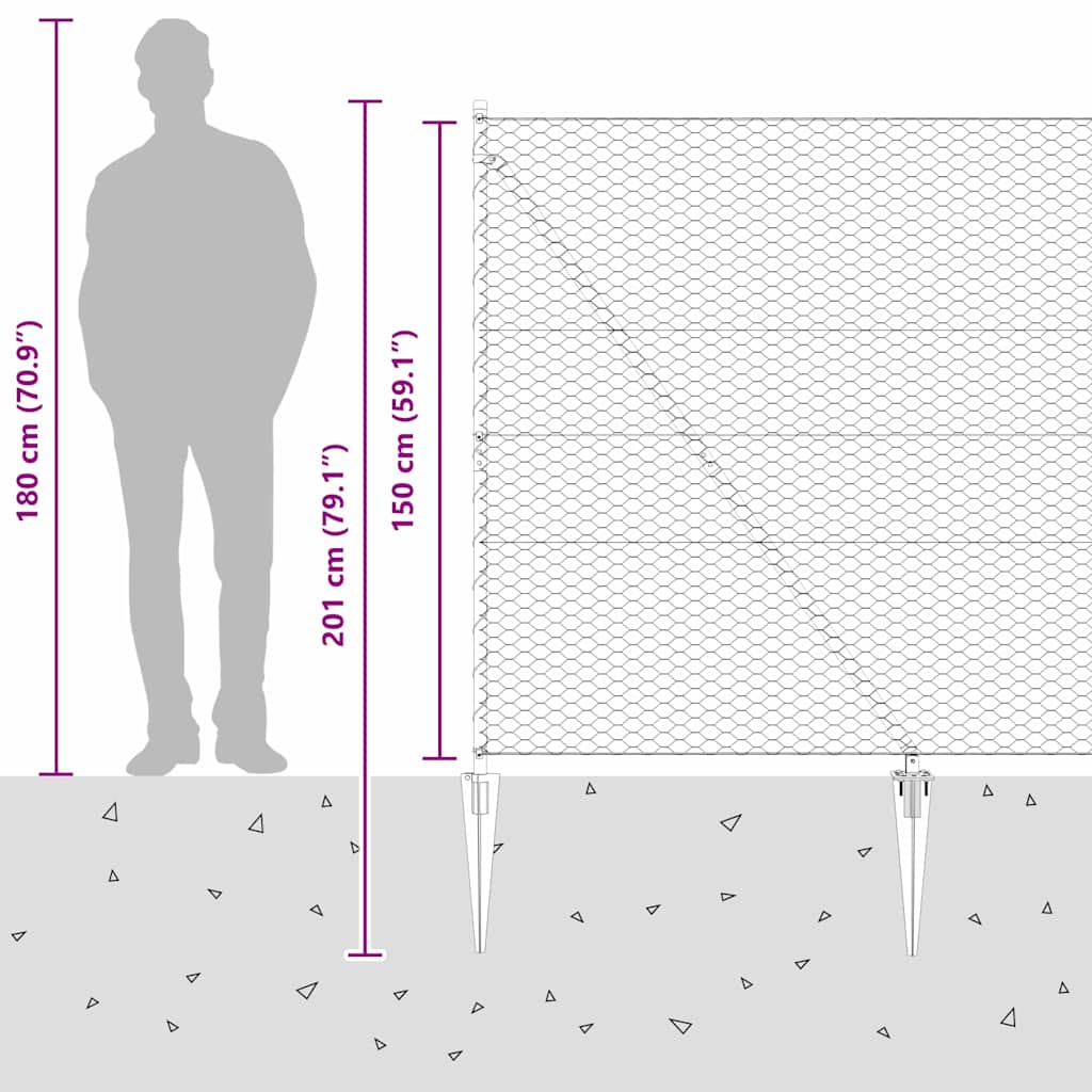 Sekskantet gjerde med post 50 x 1,5 m PVC-belagt stål Grå Mesh