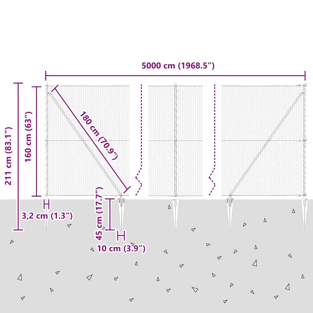 Sekskantet gjerde med post 50 x 1,6 m PVC-belagt stål Grå Mesh