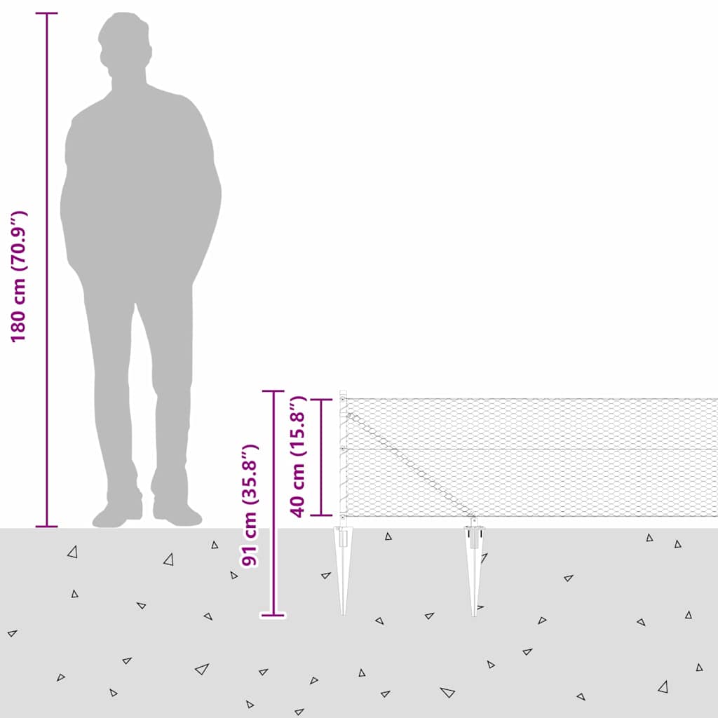 Sekskantet gjerde med post 100 x 0,4 m PVC-belagt stål Grå Mesh
