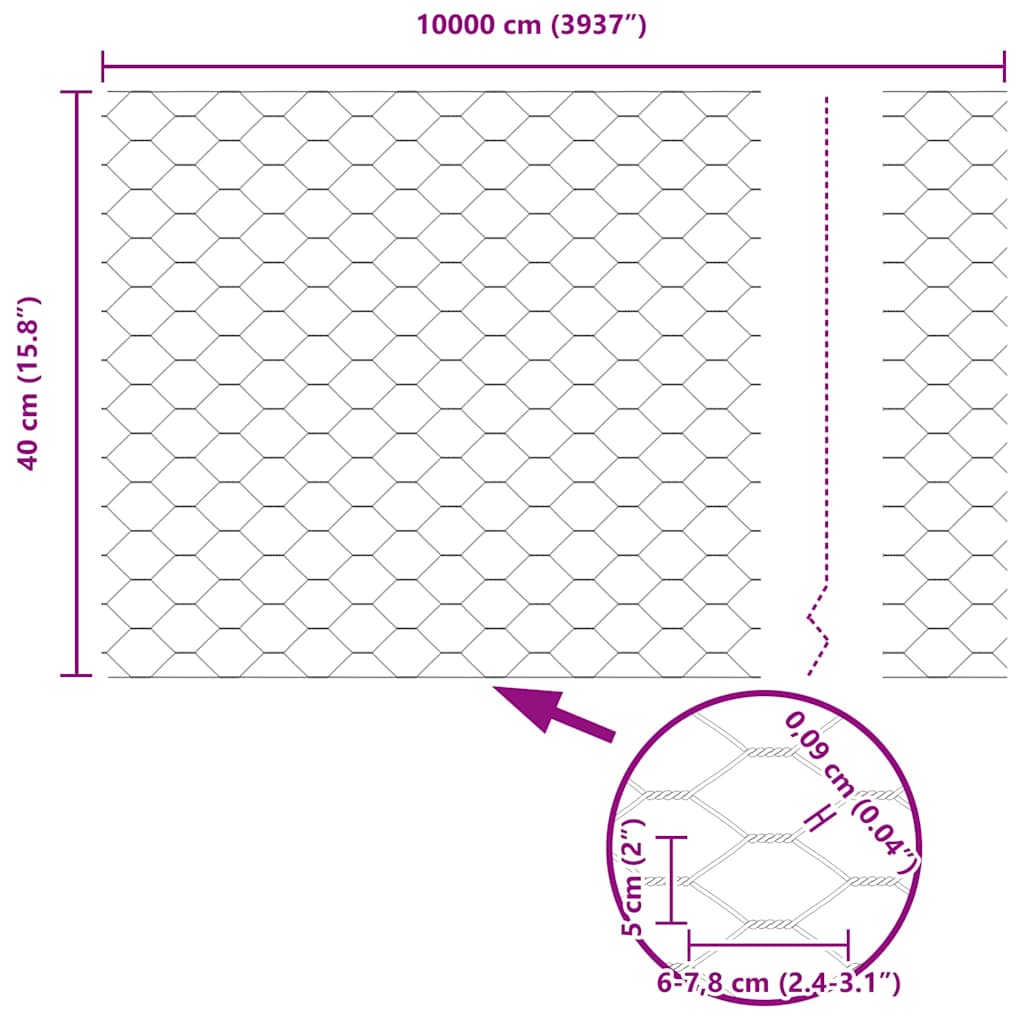 Sekskantet gjerde med post 100 x 0,4 m PVC-belagt stål Grå Mesh