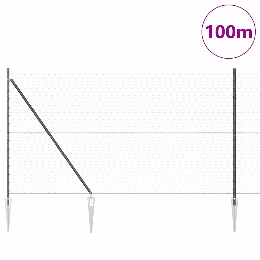 Sekskantet gjerde med post 100 x 1,6 m PVC-belagt stål Grå Mesh