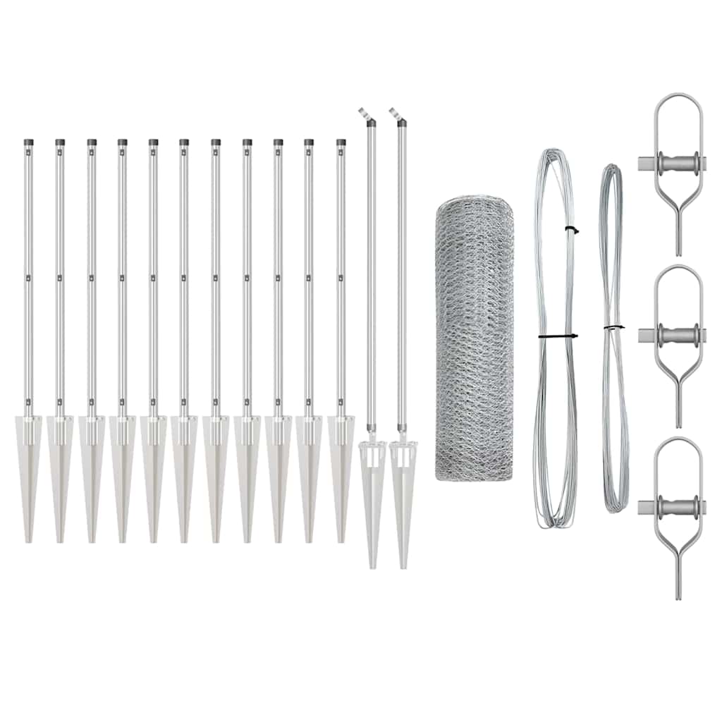 Gjerdepåle sølv 25 x 0,6 m (13 mm netting) Stål vidaXL