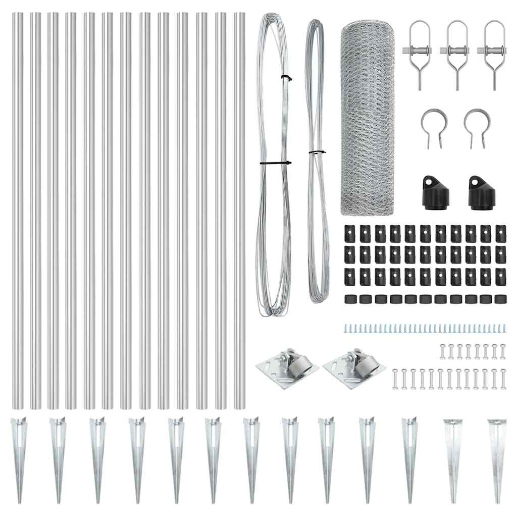 Gjerdepåle sølv 25 x 0,6 m (13 mm netting) Stål vidaXL