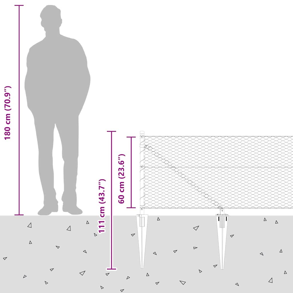 Svweiende trådgjerde med spisser 100 x 0,6 m (B x H)