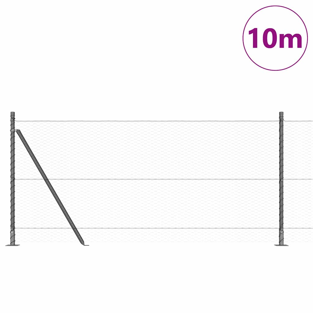 Sekskantet gjerde med betongbase 10 x 1 m PVC-belagt stål Grå