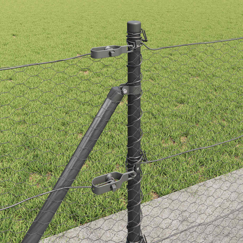 Sekskantet gjerde med betongbase 25 x 0,5 m PVC-belagt stål Grå