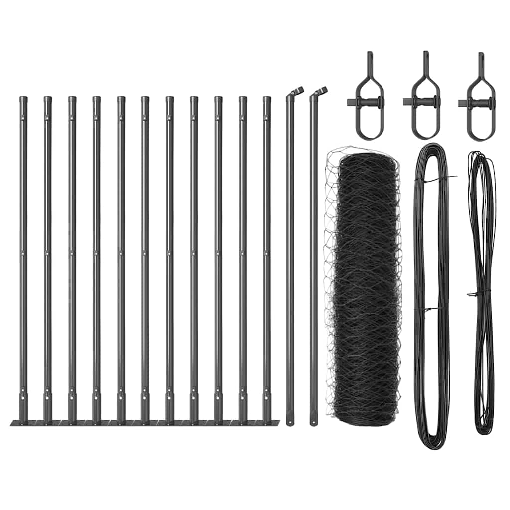 Sekskantet gjerde med betongbase 25 x 0,5 m PVC-belagt stål Grå