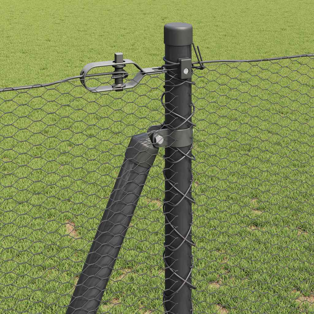 Sekskantet gjerde med betongbase 25 x 1,2 m PVC-belagt stål Grå