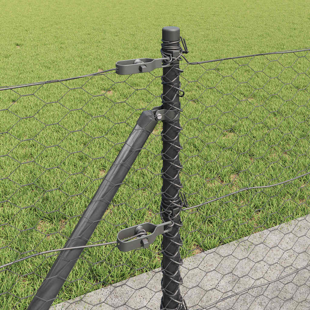 Sekskantet gjerde med betongbase 50 x 0,6 m PVC-belagt stål Grå