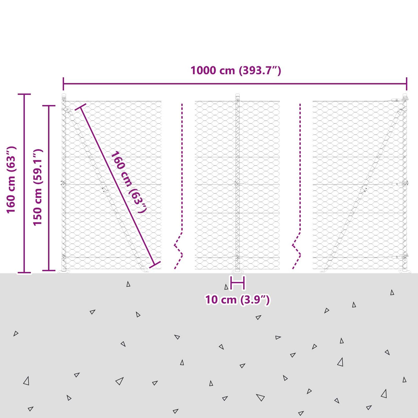 Sveistgjerde med Betongbase 10 x 1,5 m (B x H)