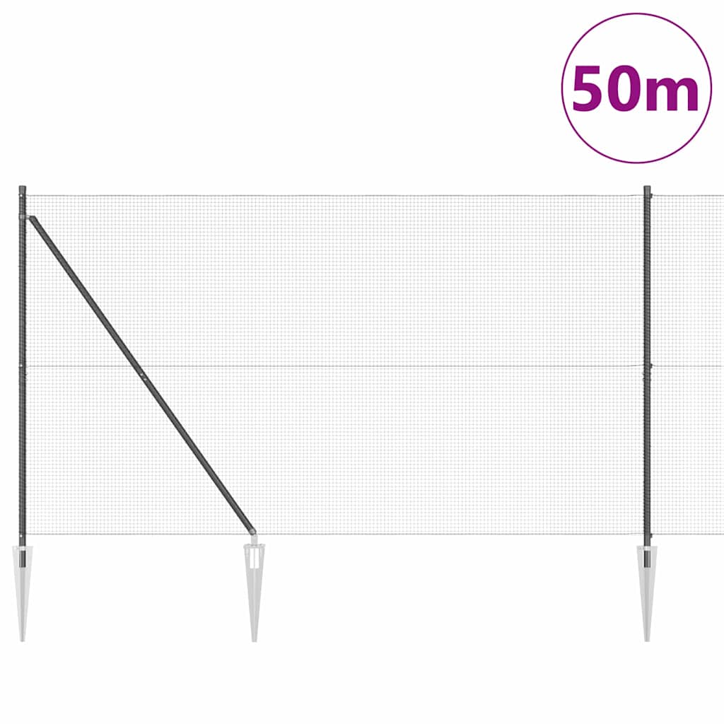Svweiende trådgjerde med spisser 50 x 1,5 m PVC-belagt stål Grå