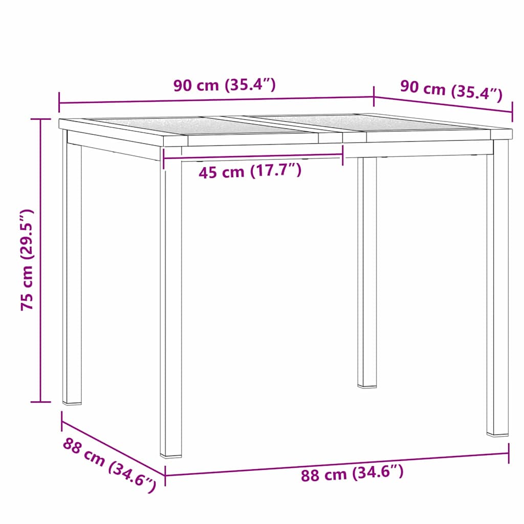 Spisebord 90x90x75 cm Massiv akasie tre og rustfritt stål