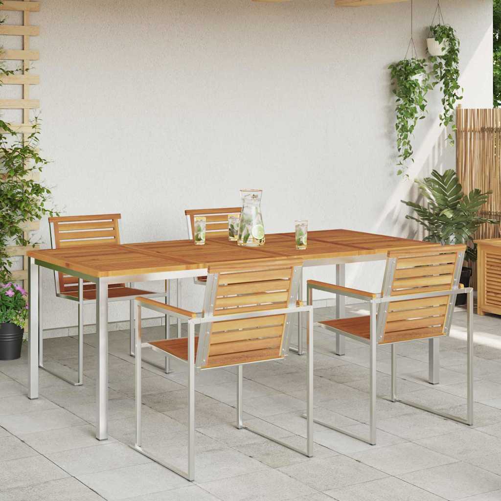 Spisebord 200x90x75 cm Massiv akasie tre og rustfritt stål