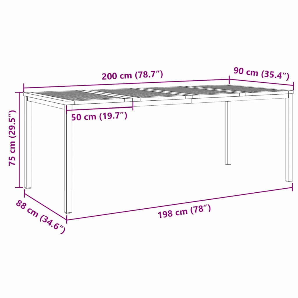 Spisebord 200x90x75 cm Massiv akasie tre og rustfritt stål
