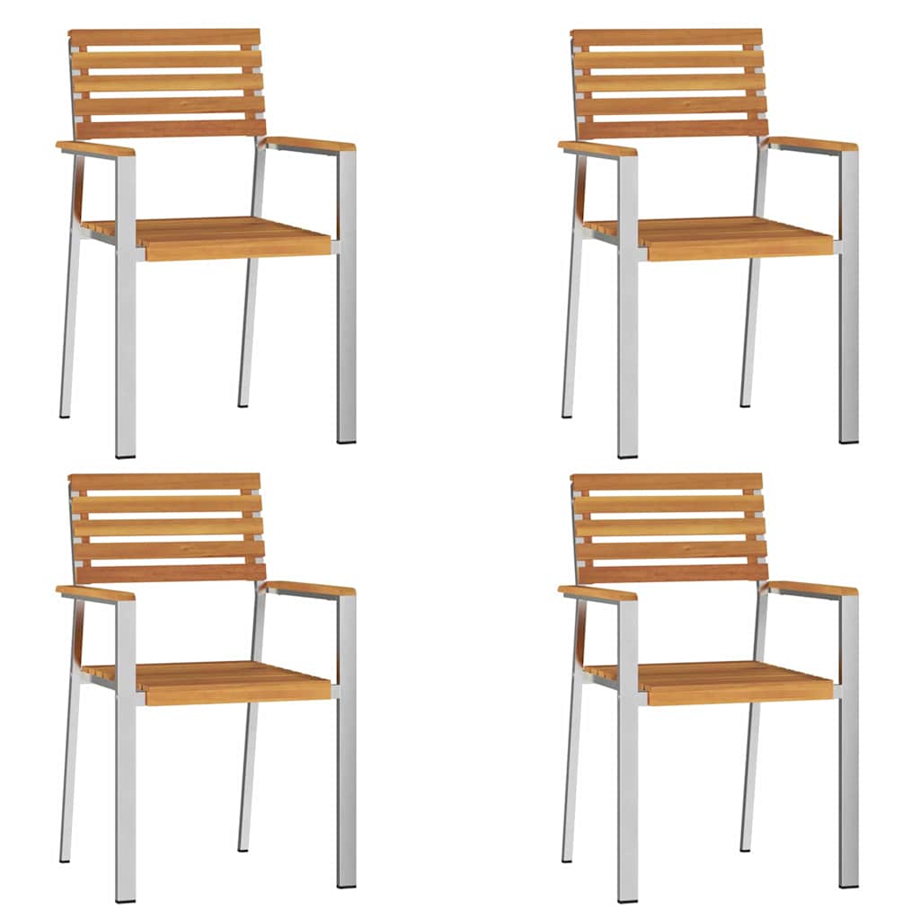 Hage Stol 4 pcs Massiv akasie tre og rustfritt stål