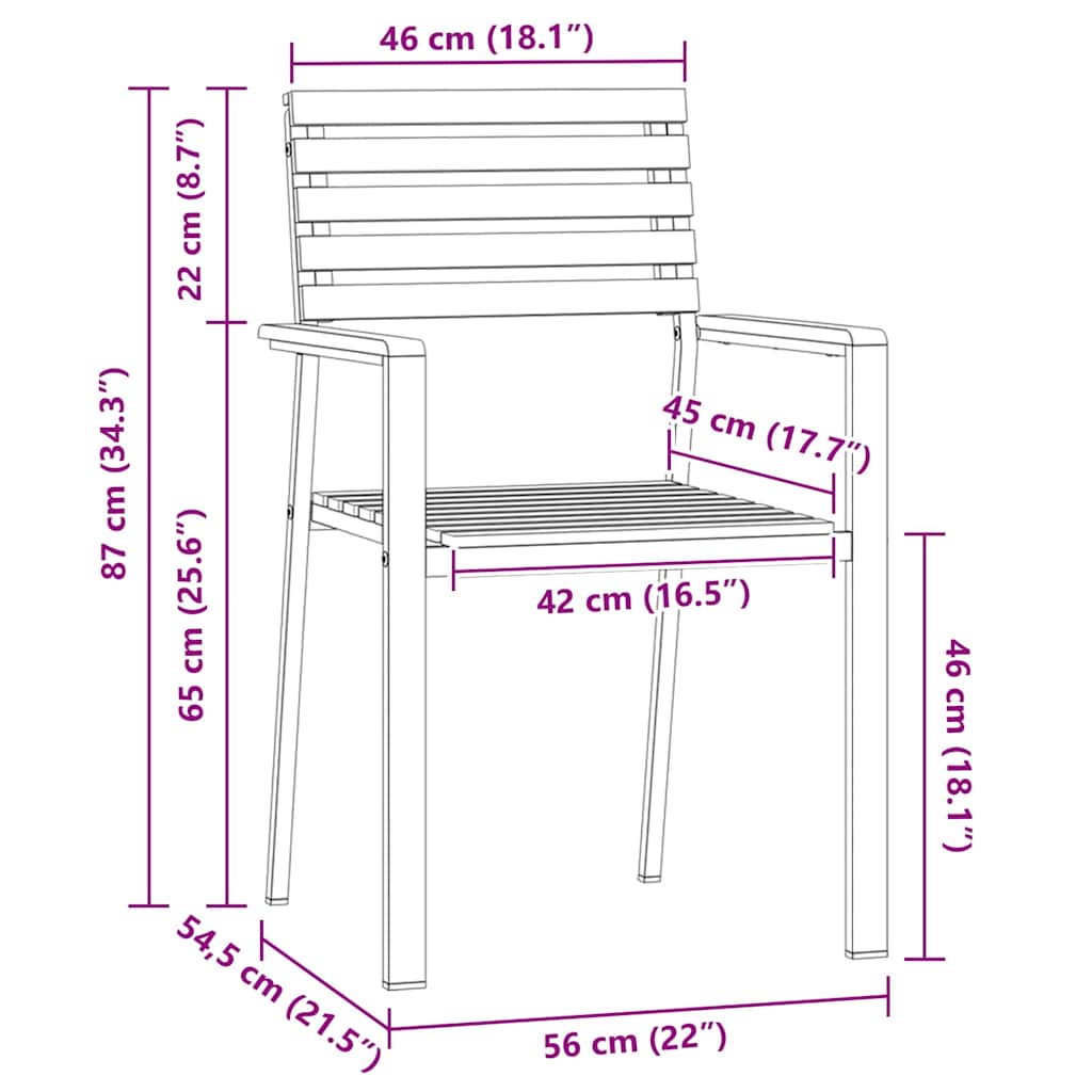 Hage Stol 2 pcs Olje naturlig 56 x 54,5 x 87 cm Massivt Teaktre