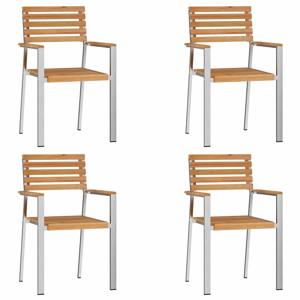 Hage Stol 4 pcs Massiv teak og rustfritt stål