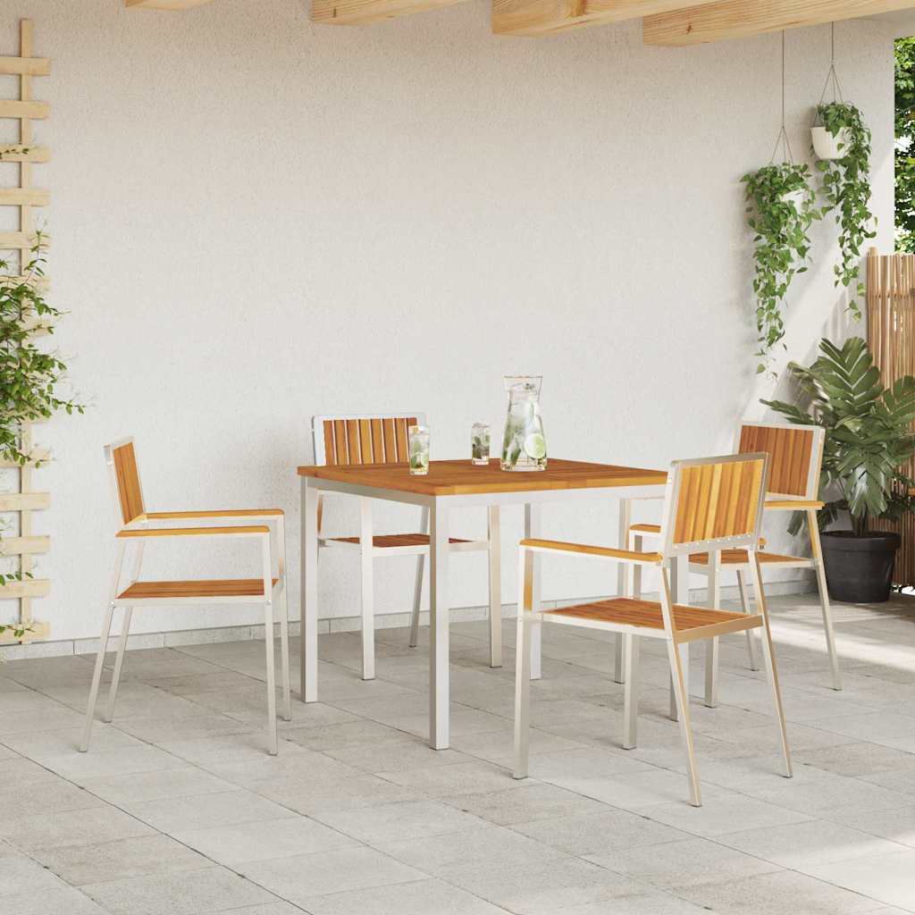 Hage Stol 4 pcs Massiv akasie tre og rustfritt stål
