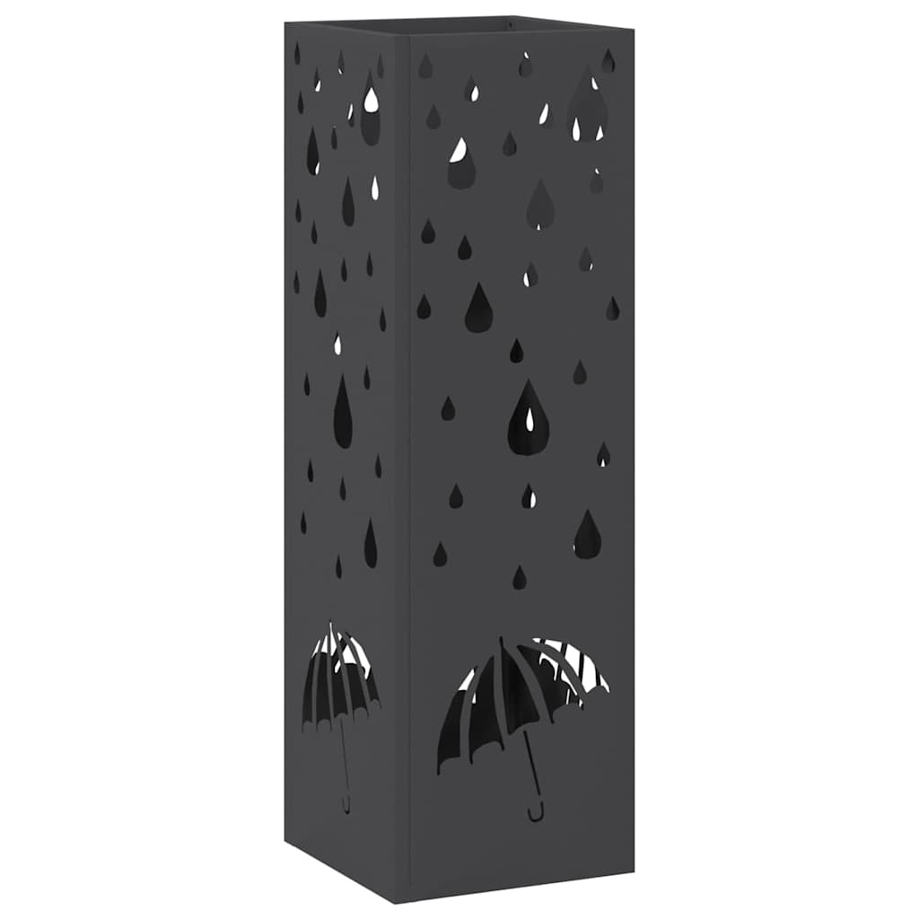 Regn paraplystativ med lagring Svart 15,5 x 15,5 x 49 cm Stål