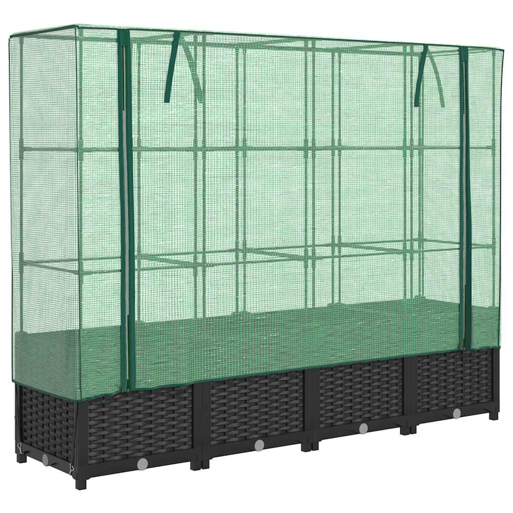 Høybed med drivhustrekk rottinglook 160x40x138 cm