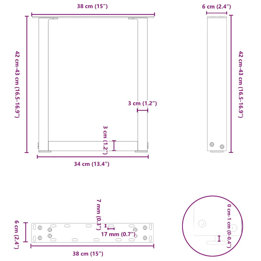 Salongbordben U-formet 2 stk svart 38 x (42-43) cm stål