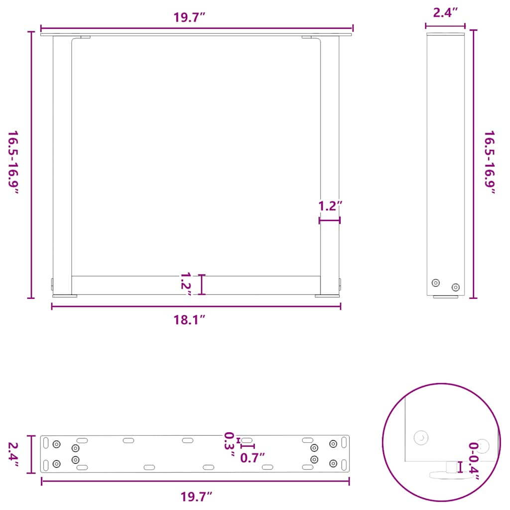 Salongbordben U-formet 2 stk naturstål 50x(42-43) cm stål