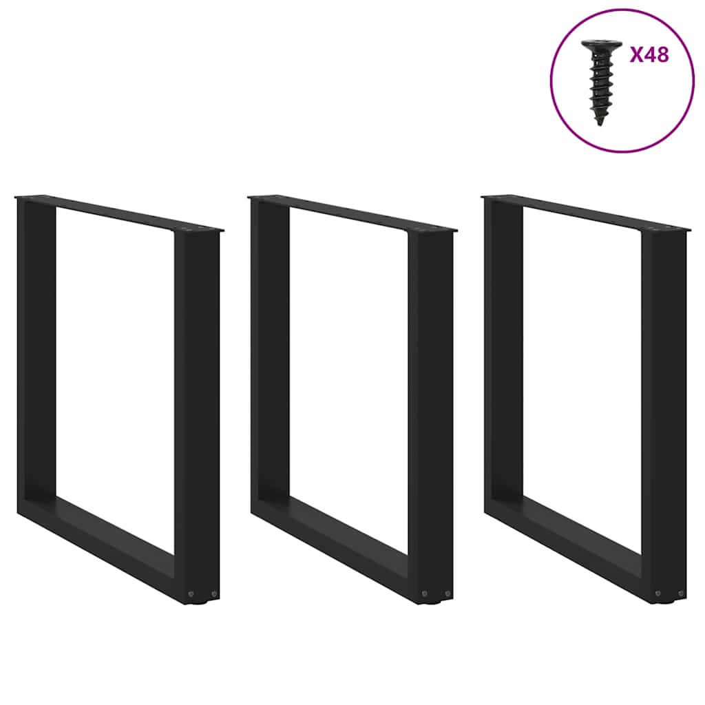 Spisebordben U-formet 3 stk svart 90 x (72-73) cm stål
