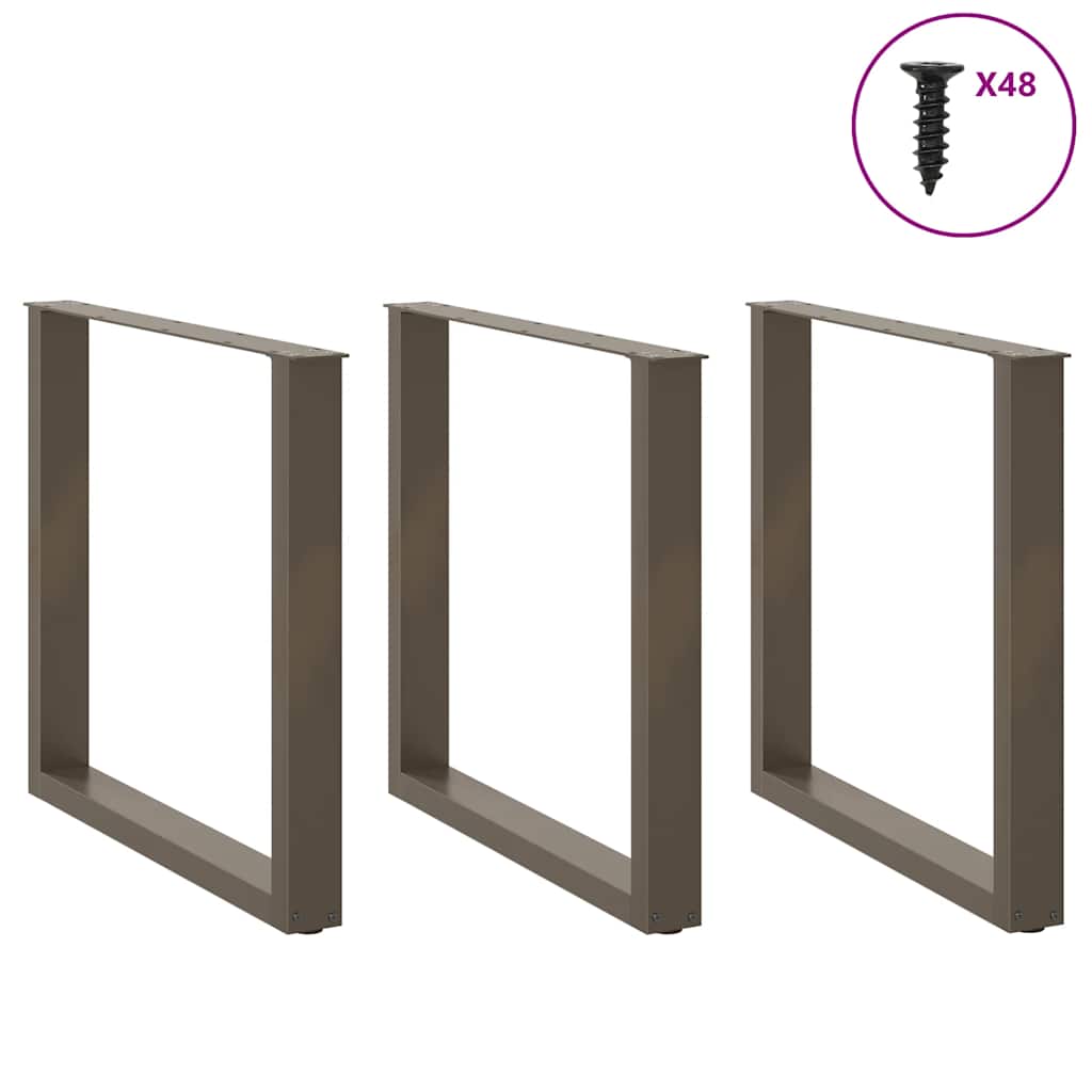 Spisebordben U-formet 3 stk naturstål 90 x (72-73) cm stål