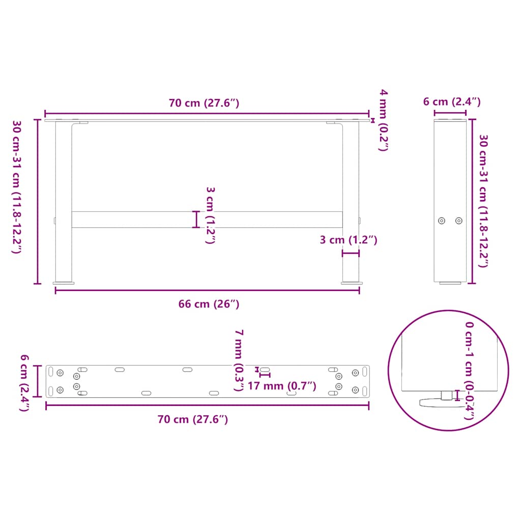 Salongbordben antrasitt 2 stk 70x(30-31) cm stål