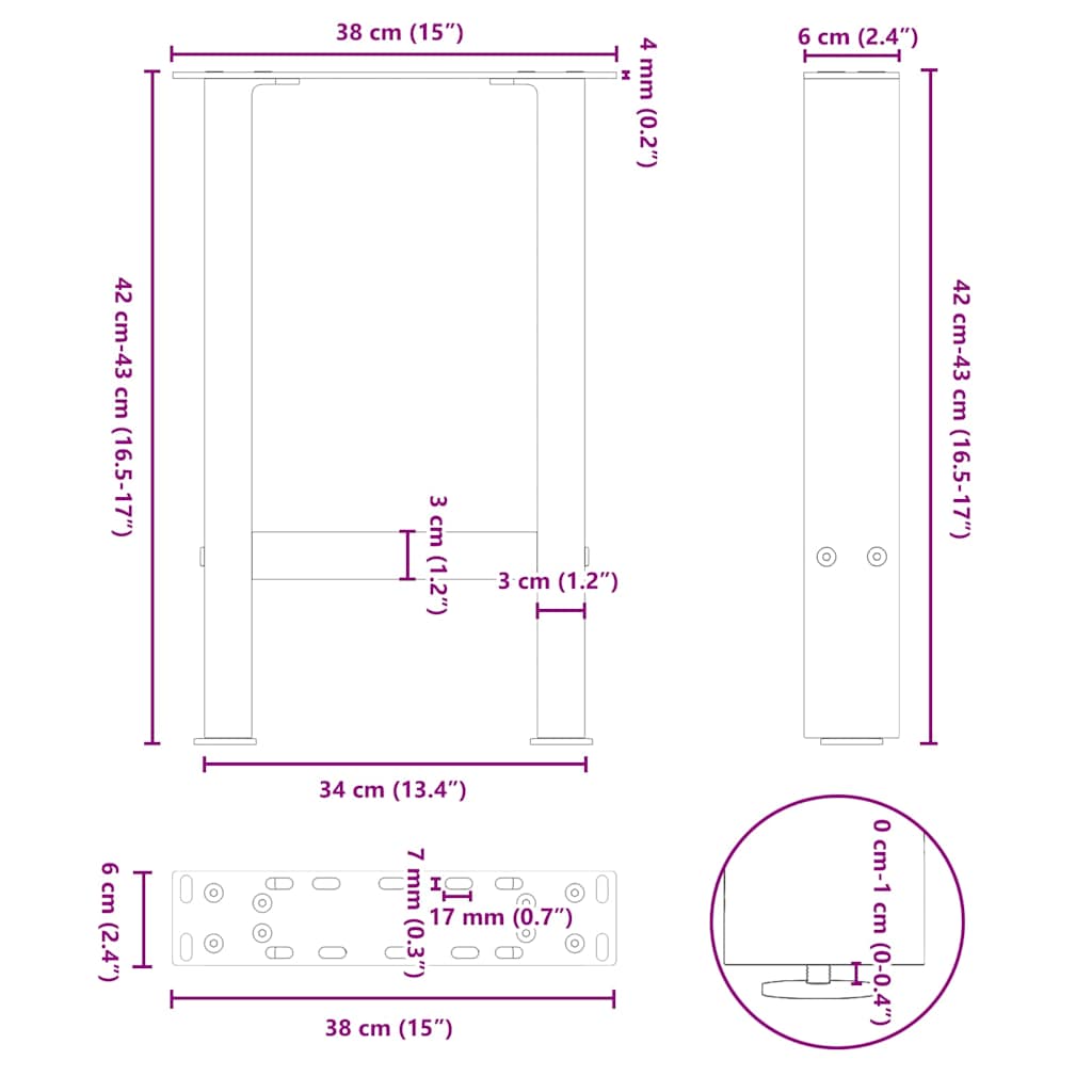 Salongbordben svart 2 stk 38 x (42-43) cm stål