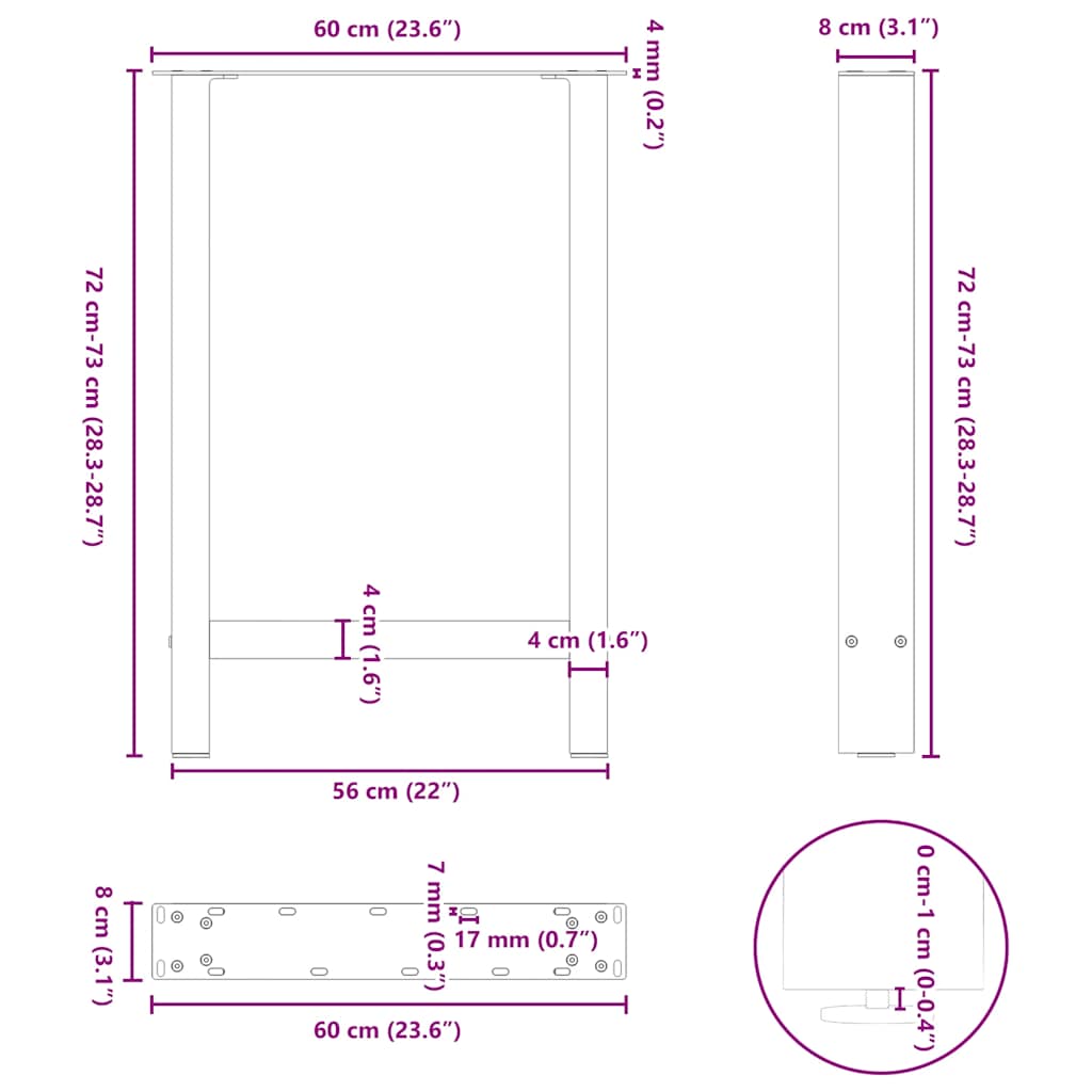Spisebordben svart 2 stk 60x(72-73) cm stål