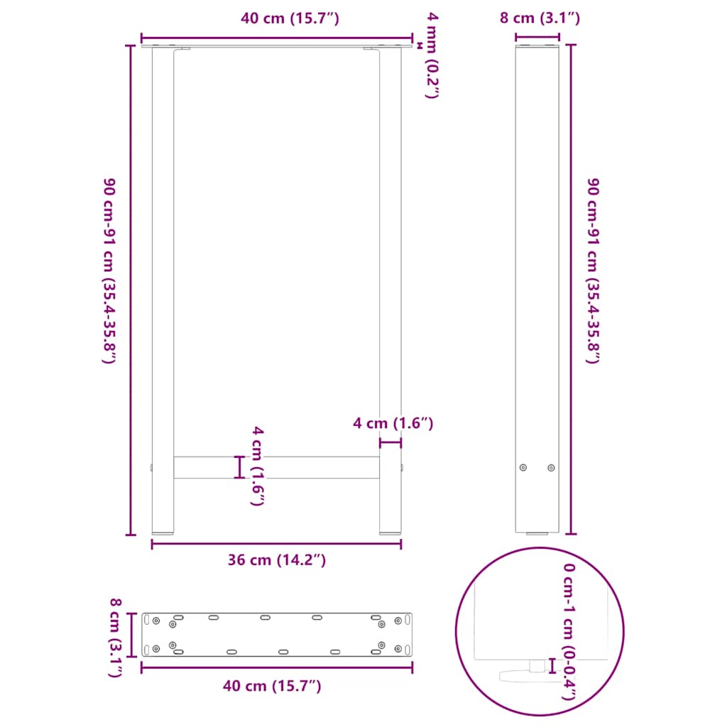 Barbordben svart 2 stk 40x(90-91) cm stål