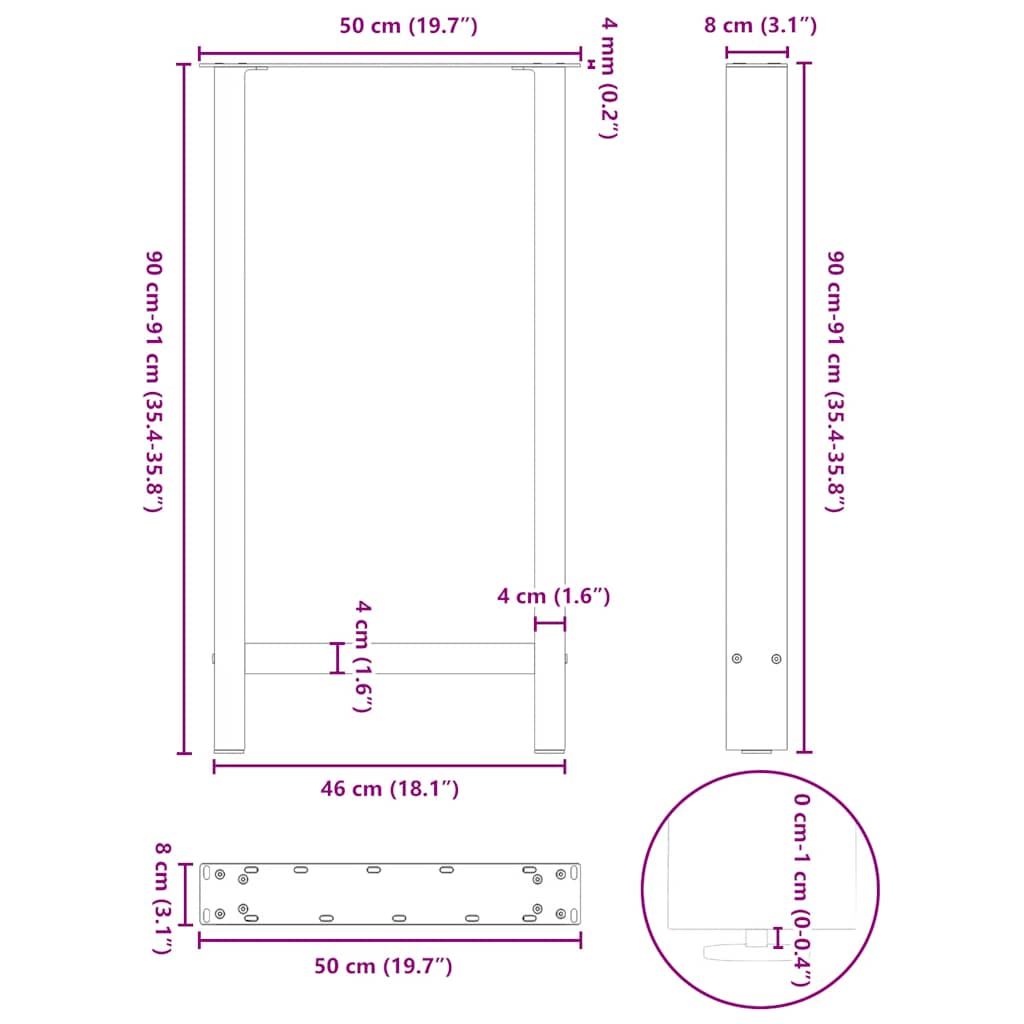 Barbordben svart 2 stk 50x(90-91) cm stål
