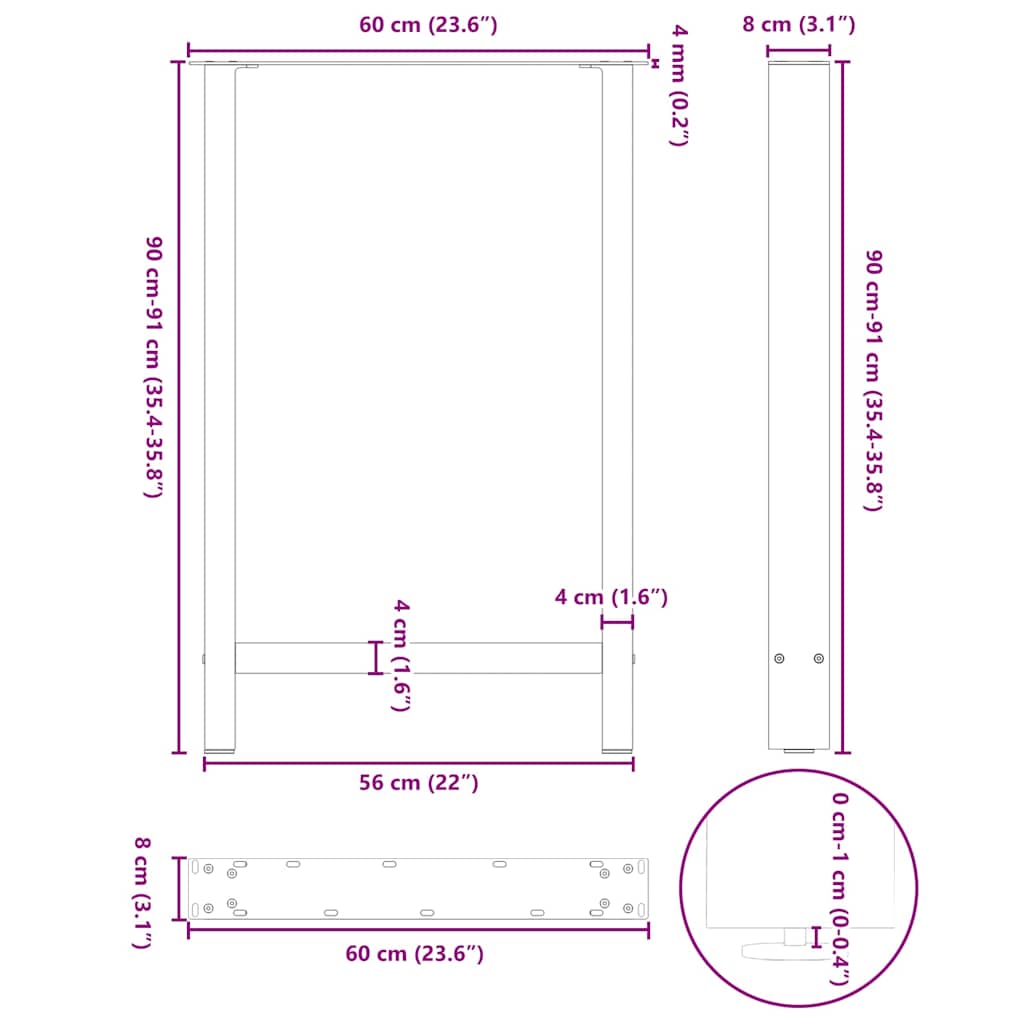Barbordben svart 2 stk 60x(90-91) cm stål
