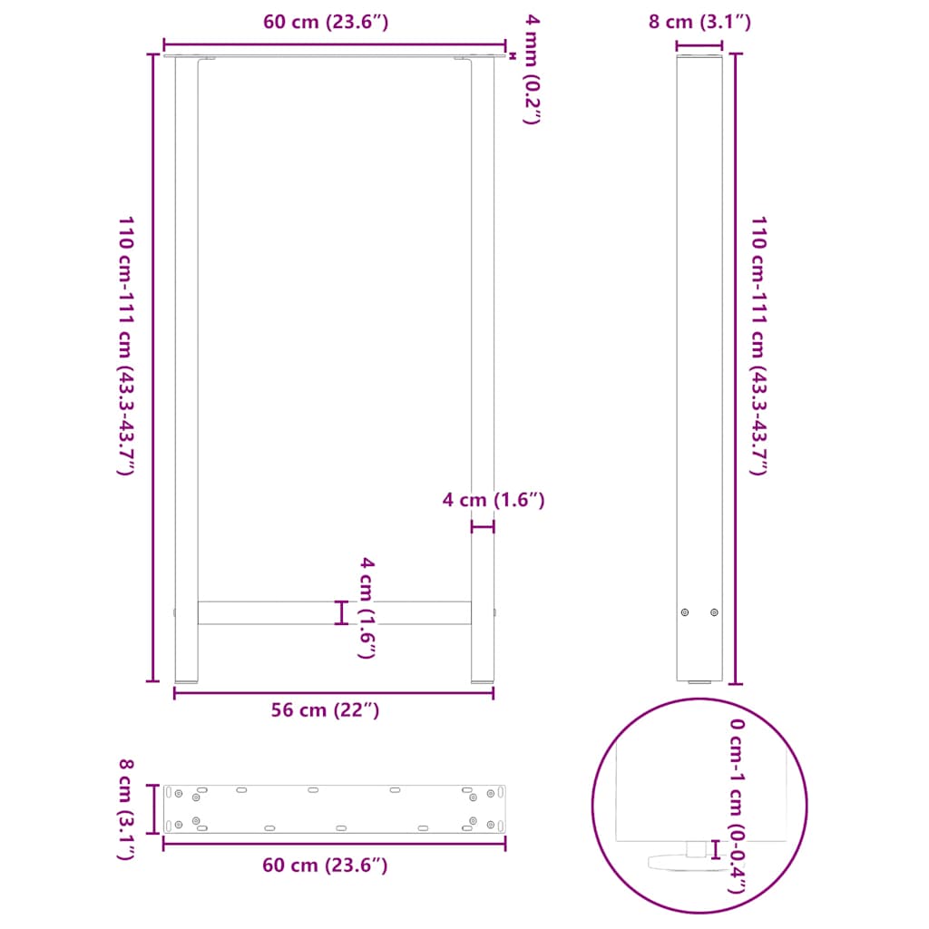 Barbordben hvite 2 stk 60x(110-111) cm stål