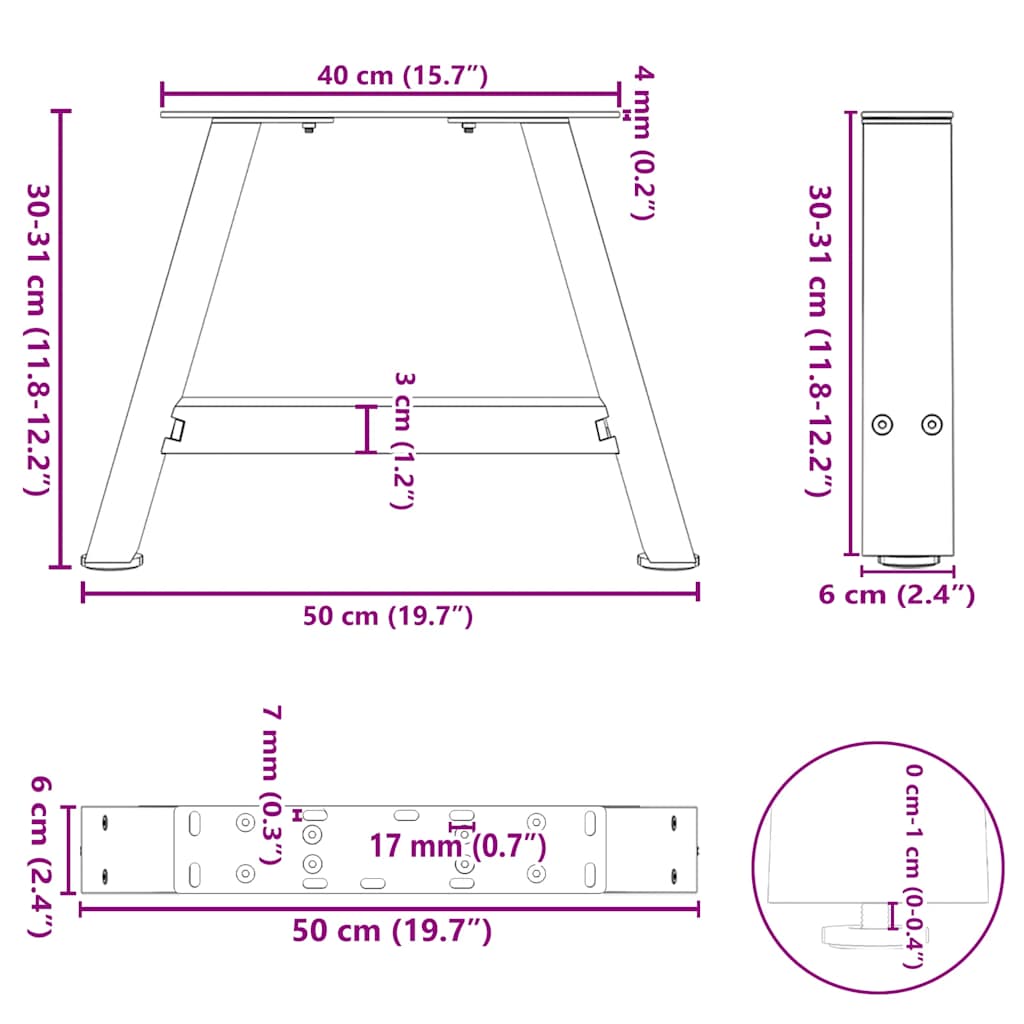 Salongbordben A-formet 2 stk antrasitt 50x(30-31) cm stål