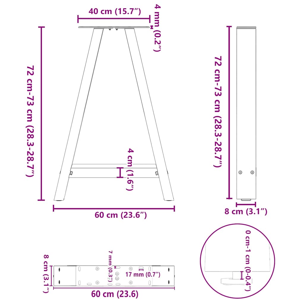 Spisebordben A-formet 2 stk hvit 60 x (72-73) cm stål