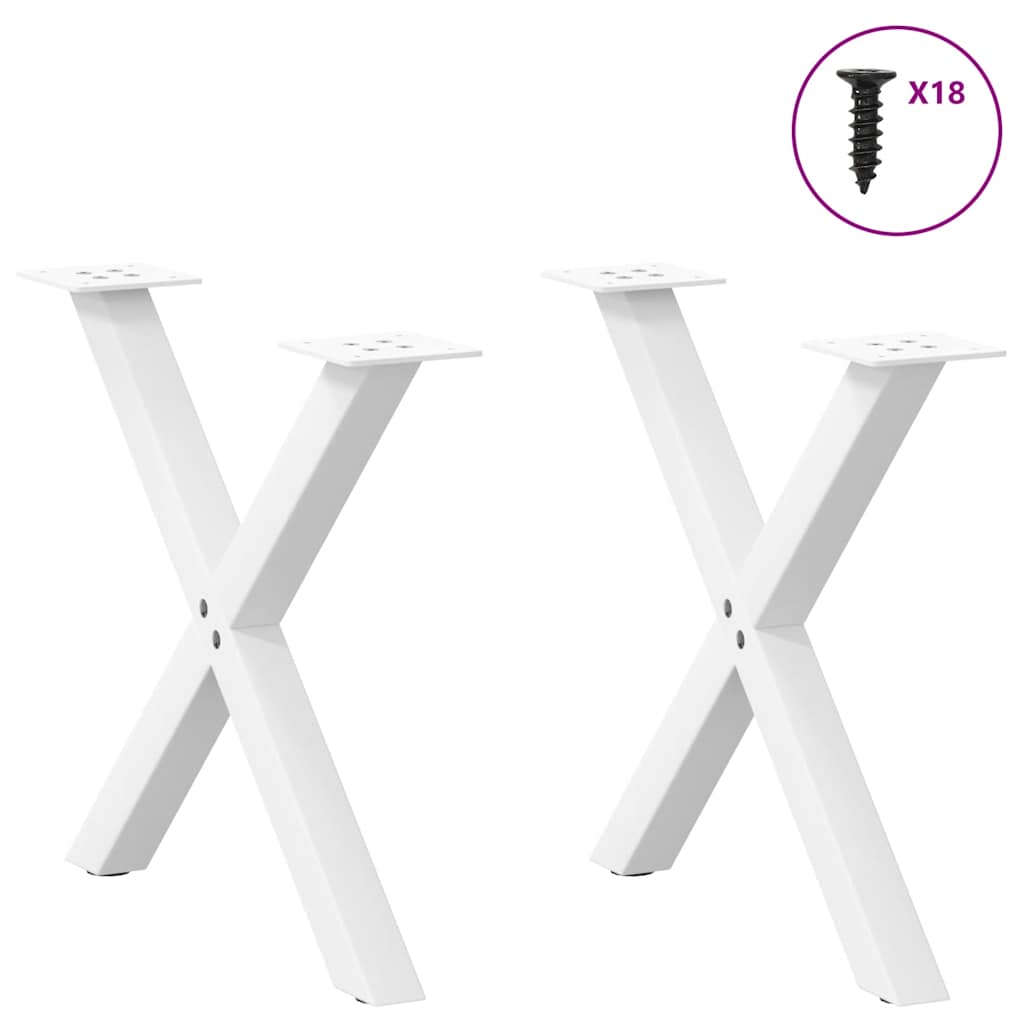 Salongbordben X-formet 2 stk hvit 50x(42-43) cm stål