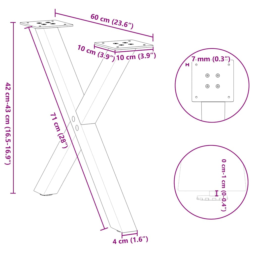 Salongbordben X-formet 2 stk hvit 60 x (42-43) cm stål