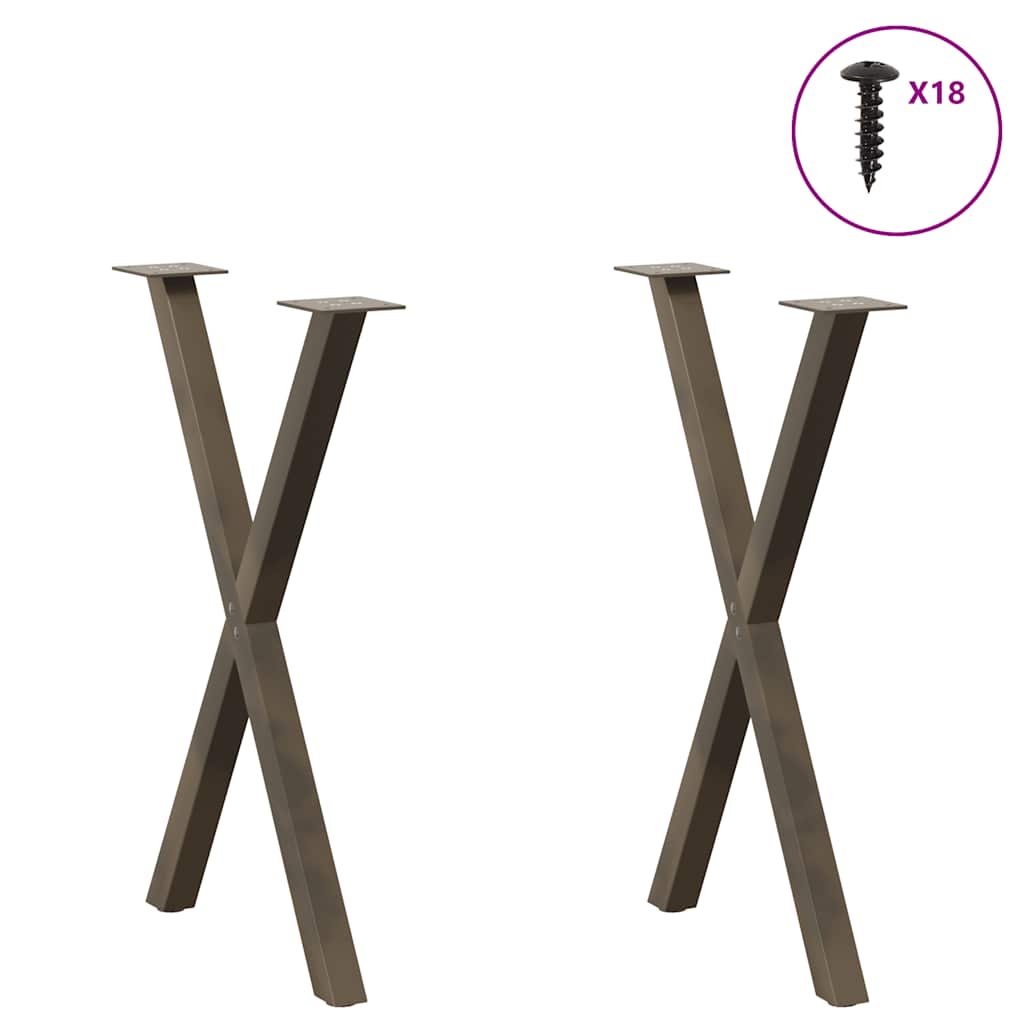 Spisebordben X-formet 2 stk naturstål 50x(72-73) cm stål