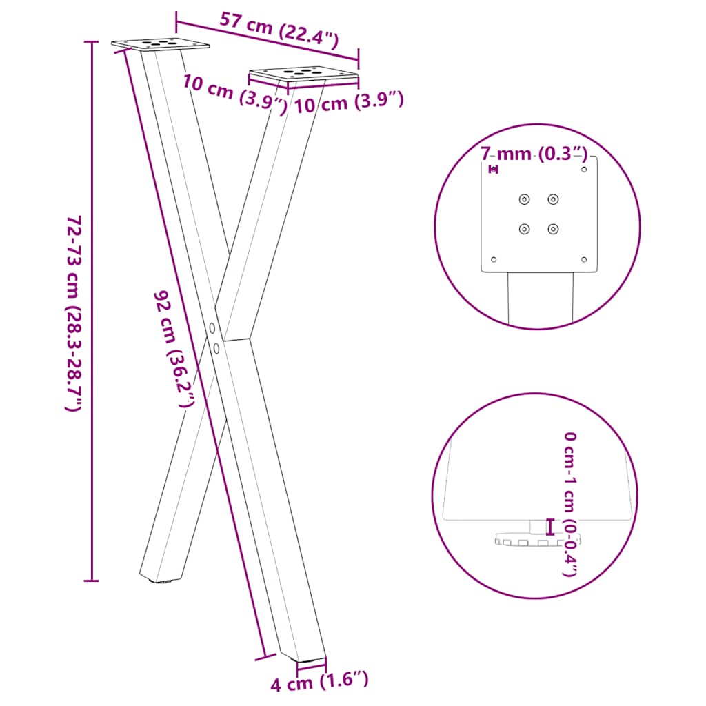 Spisebordben X-formet 2 stk hvit 57 x (72-73) cm stål