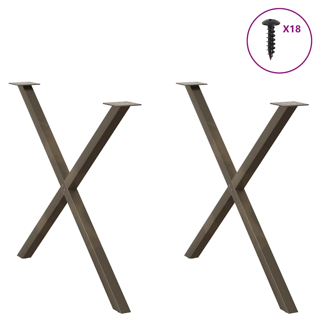 Spisebordben X-formet 2 stk naturstål 90 x (72-73) cm stål