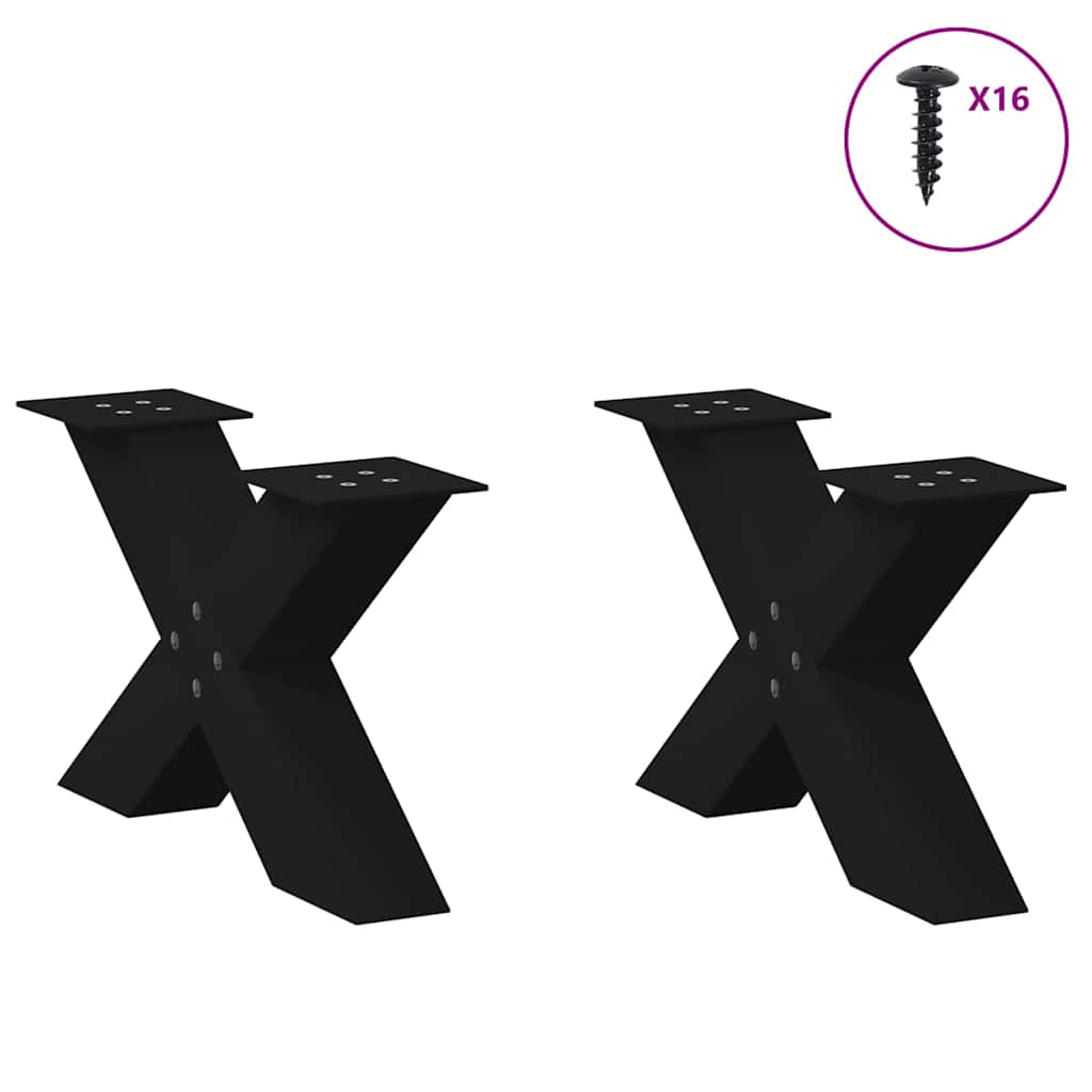 Salongbordben X-formet 2 stk svart 60 x (30-31) cm stål
