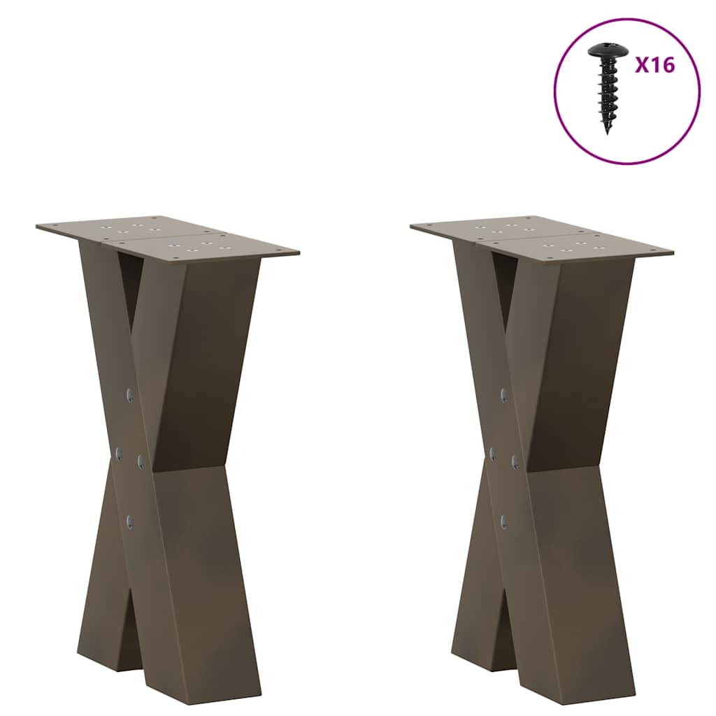 Salongbordben X-formet 2 stk naturstål 38 x (42-43) cm stål