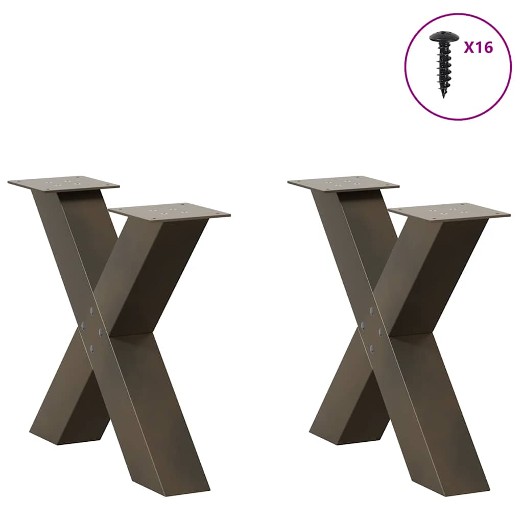 Salongbordben X-formet 2 stk naturstål 50x(42-43) cm stål