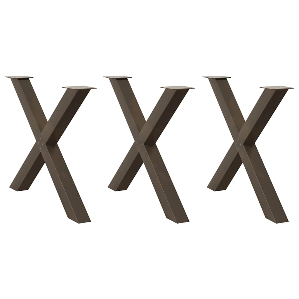 Spisebordben X-formet 3 stk naturstål 90 x (72-73) cm stål