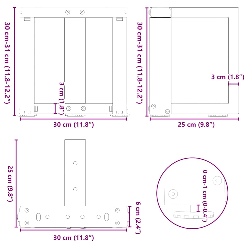 Salongbordben T-formet 2 stk svart 30x25x(30-31) cm stål